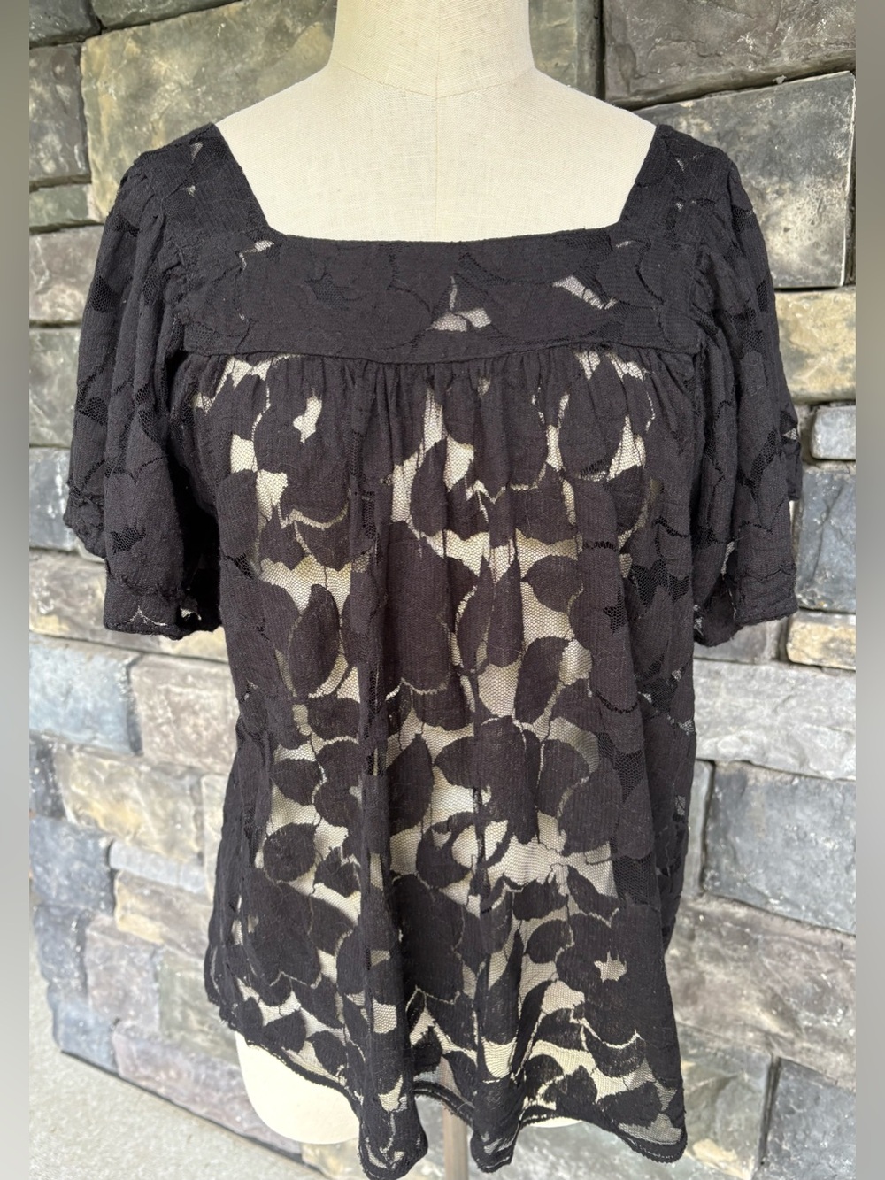 Women’s Babydoll Black Lace Top With Bell Sleeves Size S Whimsy Goth Fairy Goth